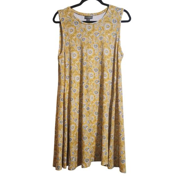 Style & Co Petite XL Sleeveless Yellow Floral Printed Flip-Flop Swing Dress Flow - Picture 2 of 12